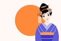 Flat style vector illustration of a young and beautiful japanese Geisha