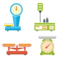 Flat style weighing scale set vector illustration