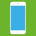 Flat style white  Smartphone with blue screen on green background. Mobile phone icon vector eps10. Royalty Free Stock Photo