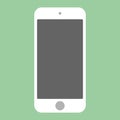 Flat style white Smartphone with grey screen on green background. Mobile phone icon vector eps10. Royalty Free Stock Photo