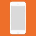 Flat style white Smartphone with grey screen on orange background. Mobile phone icon vector eps10.