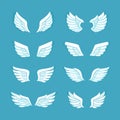 Flat style wings vector set white and blue. Royalty Free Stock Photo