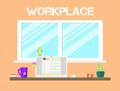 Flat style workspace icons design. Workplace and