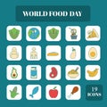 Flat Style World Food Day Square Icon Set On Teal Royalty Free Stock Photo
