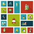 Flat style Xmas, New Year holiday decorations template icon set Royalty Free Stock Photo