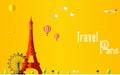 Flat stylish travel background, vector illustration for Paris, France, Travel and tourism concept Royalty Free Stock Photo