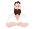 Flat stylized cartoon character Hipster Man with beard in white t-shirt