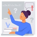 Flat stylized illustration of a teacher at the blackboard