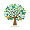 Stylized tree adorned with envelopes and leaves, representing communication and growth concept Royalty Free Stock Photo