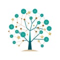 Stylized Teal and Gold Tree Illustration Representing Connection and Growth, Flat Design Royalty Free Stock Photo