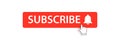 Flat subscribe button with ring bell isolated on white background. Subscribe banner design template with red flat Royalty Free Stock Photo