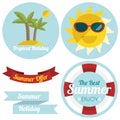 Flat summer illustrated labels and ribbons