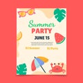 Flat summer party poster. Doodle style