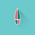 Flat surfboard icon on blue background Royalty Free Stock Photo