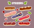 Flat Sweet Eclairs Cartoon Isolated Stickers Set