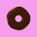 Flat Sweet Yummy Chocolate Brown Donut Illustration Vector Icon