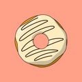 Flat Sweet Yummy Creamy white Donut with Chocolate Illustration Vector Icon