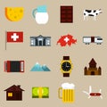 Switzerland icons set, flat style Royalty Free Stock Photo