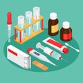 Flat symbols for ad about pharmacy, medical items