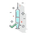 A flat syringe icon and a green tick mark of approval.