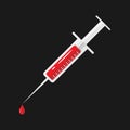 Flat syringe with red blood inside on dark background. Vector illustration. Blood Donation concept. Vector Illustration EPS 10. Royalty Free Stock Photo