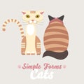 Flat tabby cats sitting back and front view isolated vector. Cartoon illustration Royalty Free Stock Photo