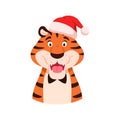 Flat talking smiling tiger in Santa hat portrait Royalty Free Stock Photo