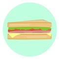 Flat tasty sandwich with bacon, tomato, cheese and salad icon