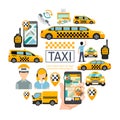 Flat Taxi Service Round Concept
