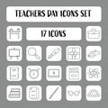 Flat Teacher Day Icon Set On Grey Square Royalty Free Stock Photo