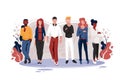 Flat team with men and women with glasses, red, blonde and dark hair