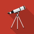 Flat telescope with long shadow. Vector icon Royalty Free Stock Photo
