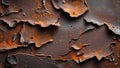 Flat texture of rusted iron sheet with peeling flake edges and deep corrosion shadows Royalty Free Stock Photo