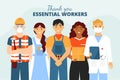 Flat thank you essential workers Vector illustration.