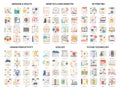 Flat thin line abstract icons vector illustration, modern design set in colors with innovation in medicine and genetics