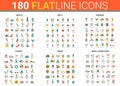 Flat thin line icons vector illustration set with beauty fashion salon symbols, fitness sport, wedding party Royalty Free Stock Photo