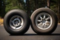 flat tire and spare tire comparison side by side