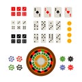 Flat top view set of gambling and casino items