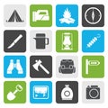 Flat tourism and hiking icons