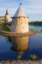 Flat tower close-up on a warm July evening. Pskov Royalty Free Stock Photo