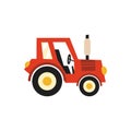 Flat tractor on white background. Red tractor icon - vector illustration. Agricultural tractor - transport for farm in flat style Royalty Free Stock Photo