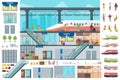 Flat Train Station Infographic Concept