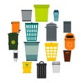 Trash can icons set, flat style Royalty Free Stock Photo