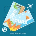 Flat travel with hot tours tickets illustration Royalty Free Stock Photo