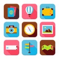 Flat Travel and Vacation Squared App Icons Set Royalty Free Stock Photo