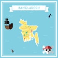 Flat treasure map of Bangladesh.