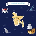 Flat treasure map of Bangladesh.