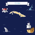 Flat treasure map of Cuba.