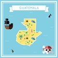 Flat treasure map of Guatemala.