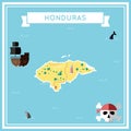 Flat treasure map of Honduras.